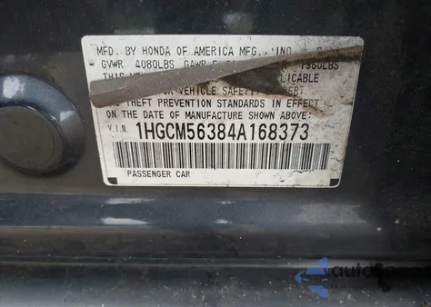 2004 Honda Accord 2.4 Lx from USA, damaged, VIN 1HGCM56384A168373